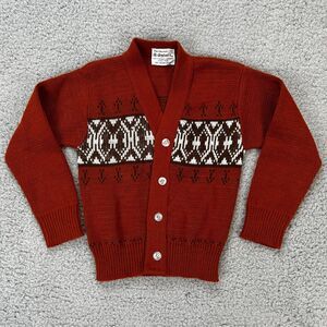 Vintage Baby Boy Cardigan Sweater Size 3? Darker Rust Color Geometric Shapes